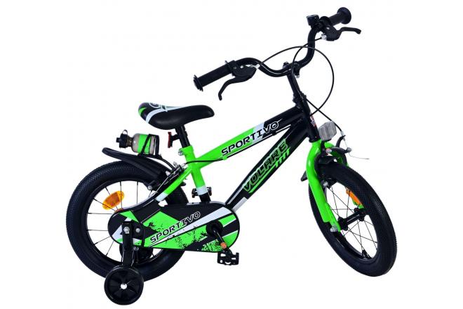Volare Sportivo Kinderfiets - Jongens - 14 inch - Groen Zwart - Twee Handremmen