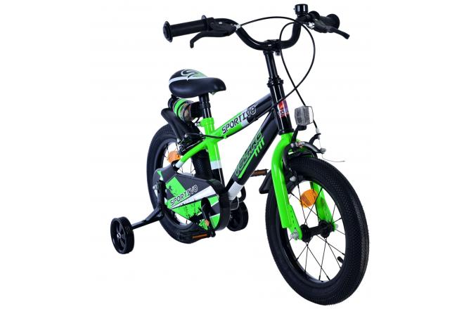 Volare Sportivo Kinderfiets - Jongens - 14 inch - Groen Zwart - Twee Handremmen