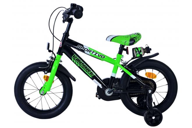 Volare Sportivo Kinderfiets - Jongens - 14 inch - Groen Zwart - Twee Handremmen