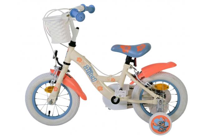 Disney Stitch Kinderfiets - Meisjes - 12 inch - Twee handremmen - Crème Koraal Blauw