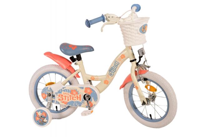 Disney Stitch Kinderfiets - Meisjes - 14 inch - Crème Koraal Blauw