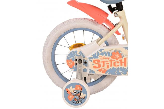Disney Stitch Kinderfiets - Meisjes - 14 inch - Crème Koraal Blauw