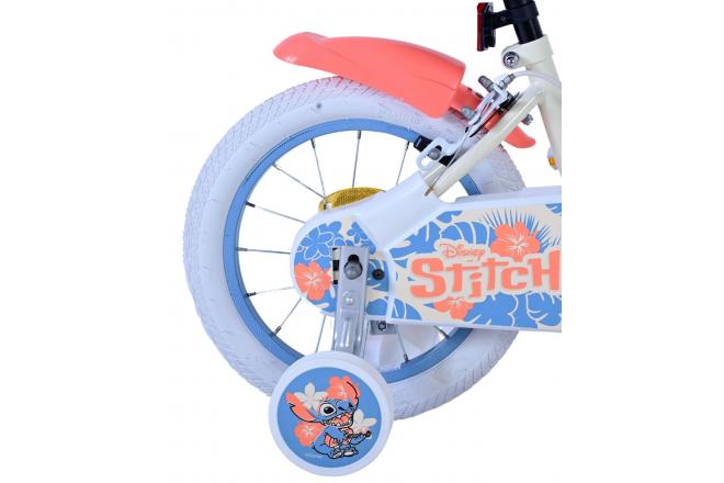 Disney Stitch Kinderfiets - Meisjes - 14 inch - Crème Koraal Blauw - Twee handremmen