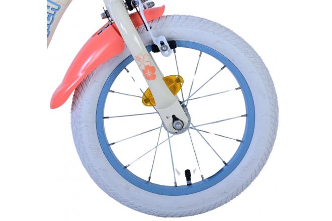 Disney Stitch Kinderfiets - Meisjes - 14 inch - Crème Koraal Blauw - Twee handremmen
