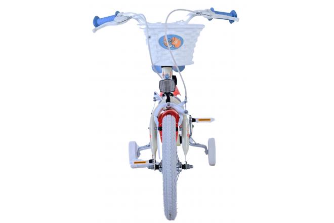 Disney Stitch Kinderfiets - Meisjes - 14 inch - Crème Koraal Blauw - Twee handremmen