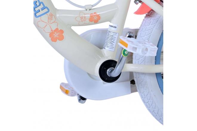 Disney Stitch Kinderfiets - Meisjes - 14 inch - Crème Koraal Blauw - Twee handremmen